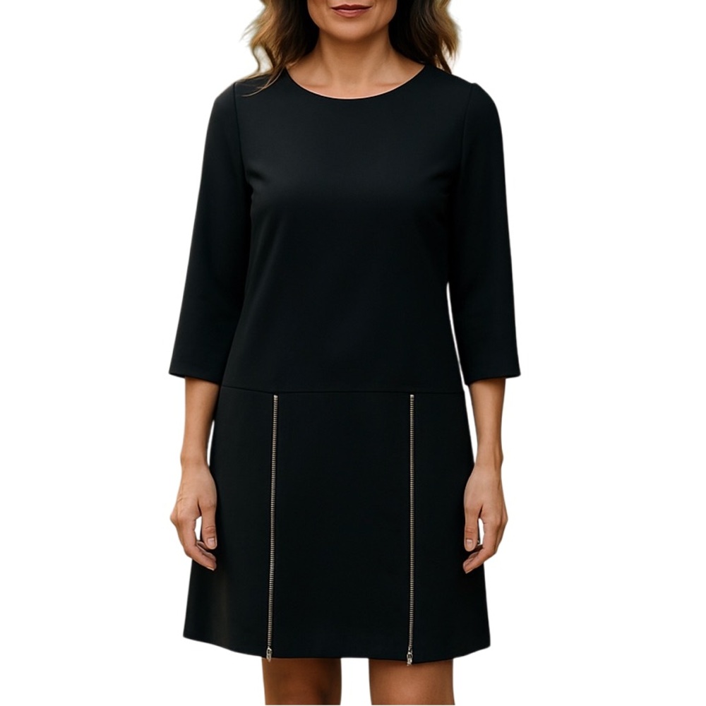 Ann Taylor Drop Waist Zipper Hem Black Shift Dress, 2